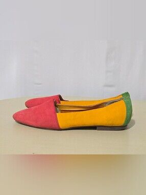 RARE 1980s Vintage Garolini Colorblock Flats- Pointed-Toe Ballet Flat - Size 7.5